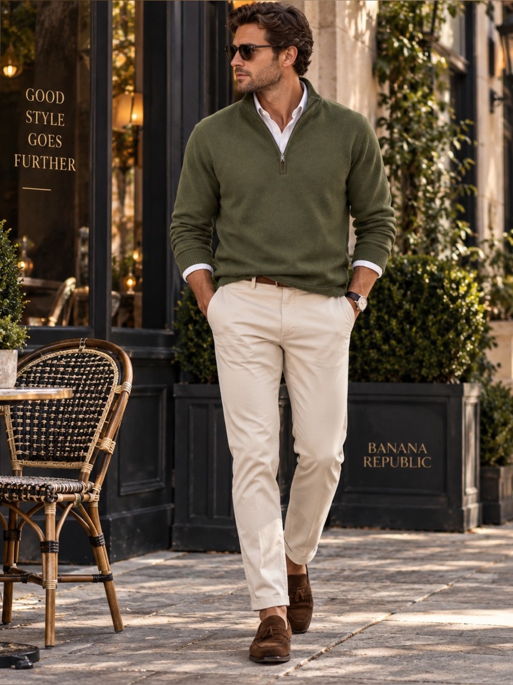 Banana Republic Men’s Olive Green Quarter Zip Sweater
Size: XXL